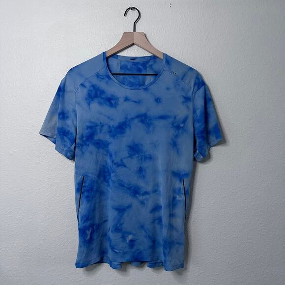 Lululemon Men's Fast and Free SS Spray Running Shirt Blue Tie Size S EUC - Picture 2 of 7